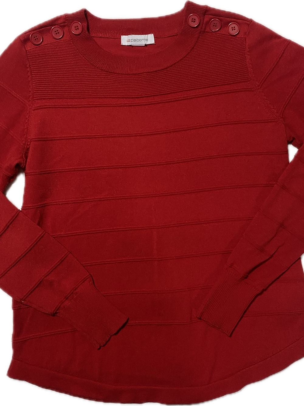 Liz Claiborne Deep Red Scoop Neck Button-Shoulder Sweater